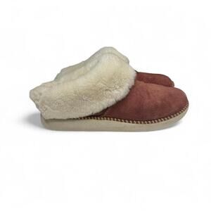 OluKai Ku‘i Shearling Slippers Burgundy Suede Fur Lined Sz 8 Sheep fur